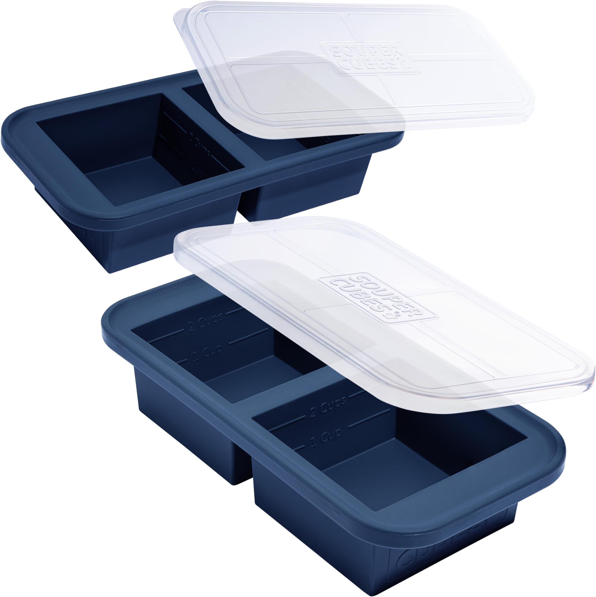 Souper Cubes 500mL/2 Cup Silicone Freezer Mold with Lid, Perfect for Storing Lasagna, Leftovers, Portioned Meals and More, 2 Cup Silicone Freezer Tray for Batch Cooking - Blueberry - 2-Pack