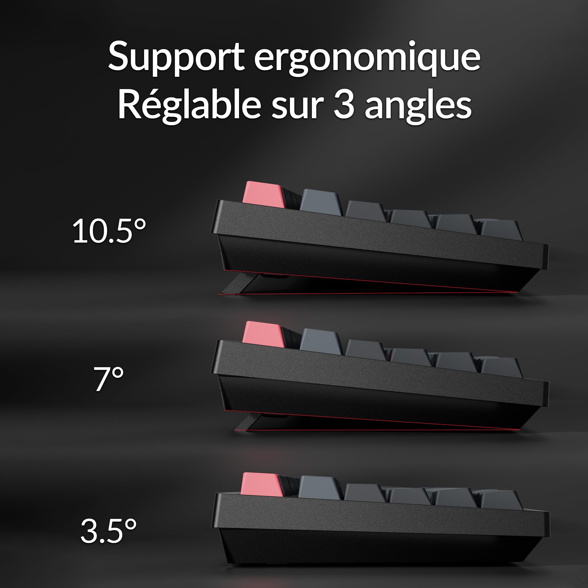 Keychron K10 Pro Clavier Mécanique 100% AZERTY, Bluetooth 5.1 et Câble USB-C, Compatible QMK/Via, Rétroéclairage RGB, Batterie de 4000 mAh, Clavier Gamer sans Fil pour Mac et Windows, Switches Rouges