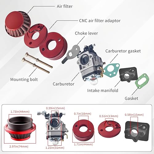 Miniatura 3 de Kit de mejora de carburador de 15 mm Carb Carburador Filtro de aire Manguito Tubo de entrada Pila de aleación PARA 2 tiempos 33 cc 43 cc 47 cc 49 cc