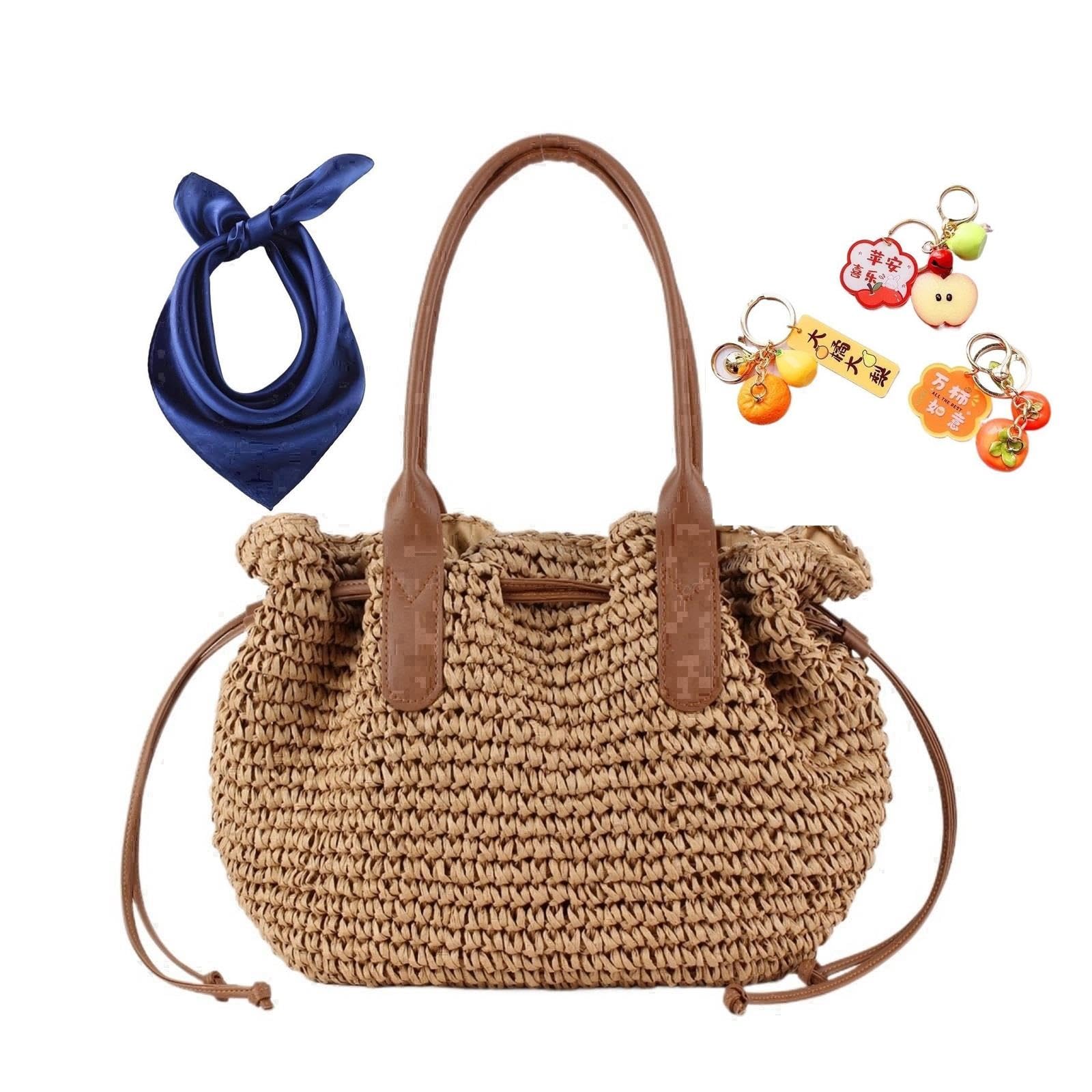 Borsa a tracolla in paglia da donna spiaggia estiva manici pelle resistente