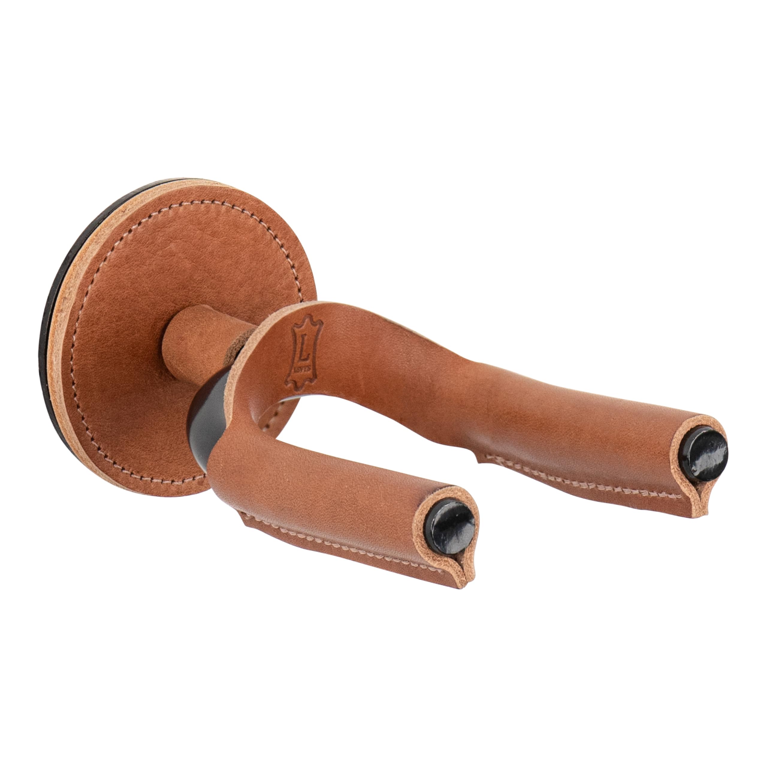 Levy's Leathers Forged Steel Guitar Hanger; Black Metal with Tan Veg-Tan Leather Yoke Wraps (LVY-FGHNGR-BKTN)