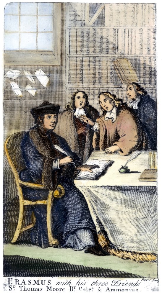 Desiderius Erasmus N(1466-1536) Dutch Humanist And Scholar Erasmus In Conversation With His Friends Thomas More (1478-1535) John Colet (C1467-1519) And Ammonius (Possibly Thomas Linacre C1460-1524) At