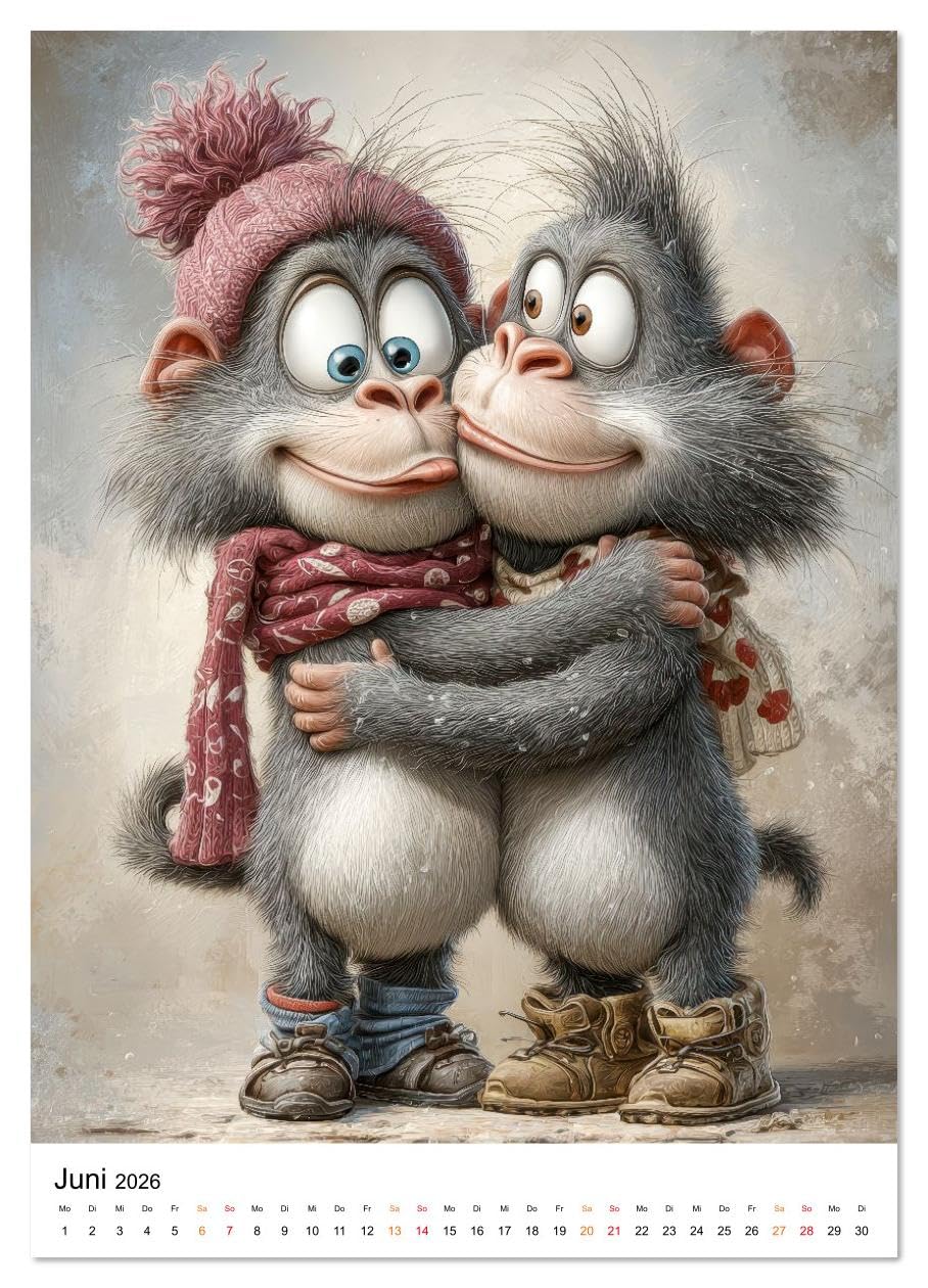 Schatz, ich liebe dich auch (hochwertiger Premium Wandkalender 2026 DIN A2 hoch), Kunstdruck in Hochglanz: Liebevoll illustrierte Tierpaare mit menschlichen Zügen. (CALVENDO Spass)