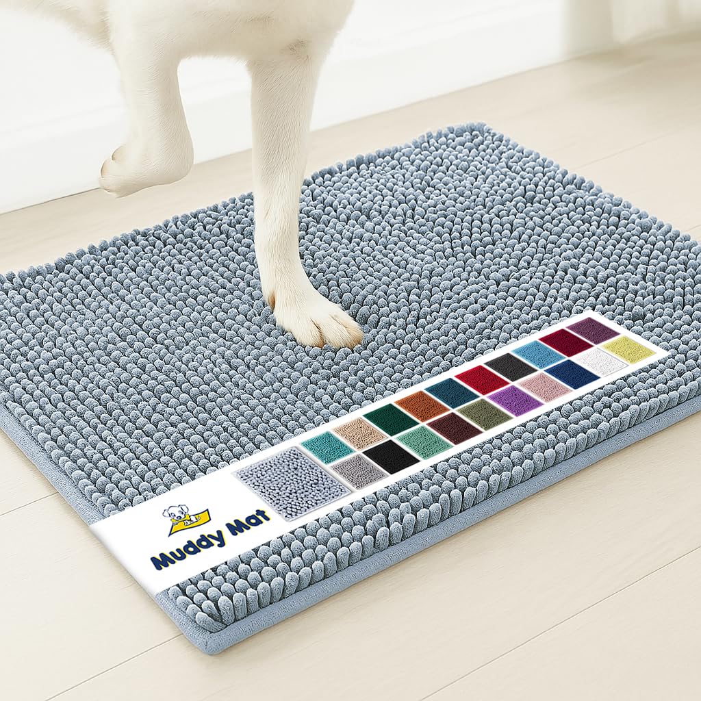 Photo 1 of Muddy Mat® | Super Absorbent Door Mat Indoor, Microfiber Quick Dry Chenille Entryway Rug, Non-Slip Front Door Mat, Indoor Mats for Entryway, Machine Washable Pet Rug, Baby Blue 19"X30"