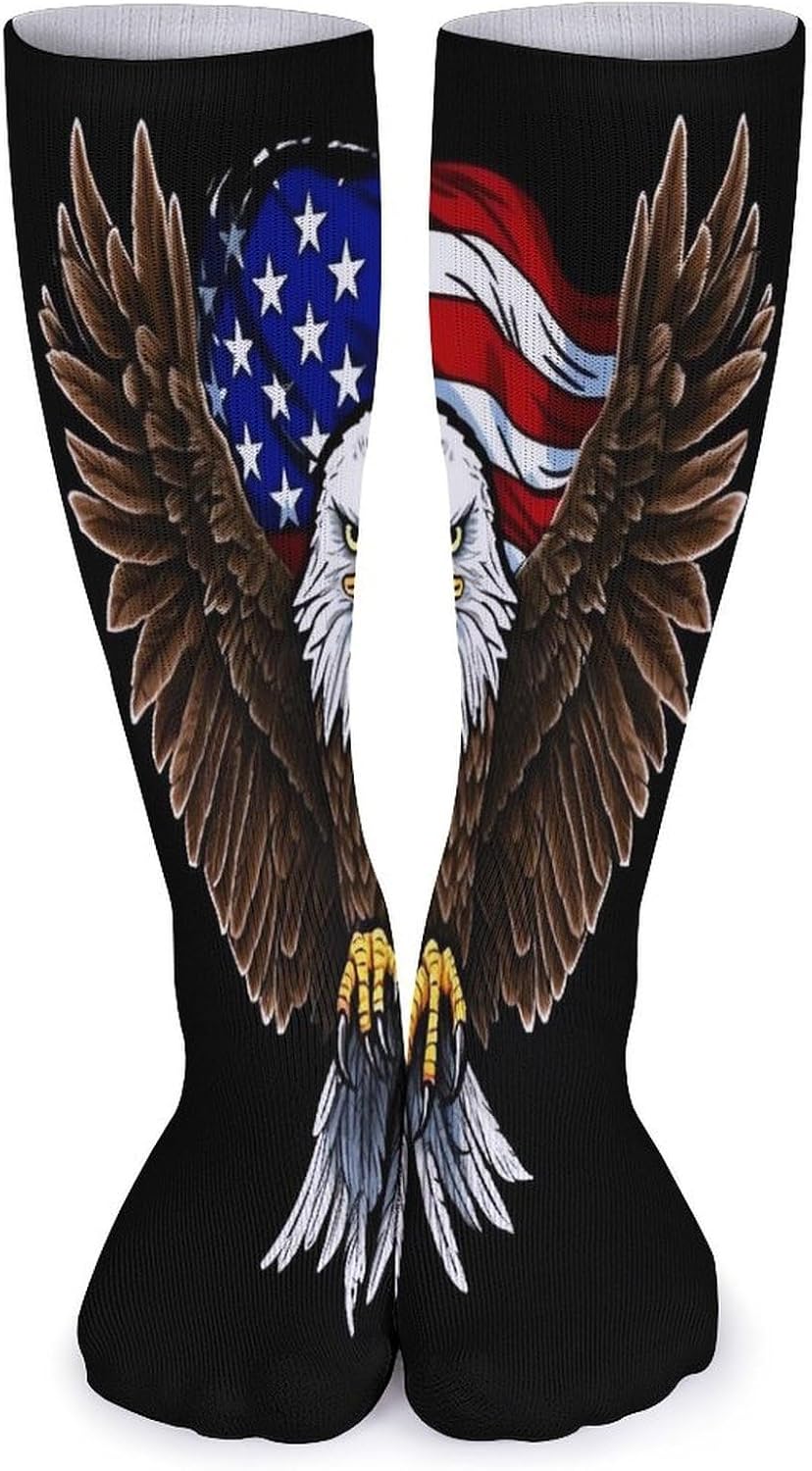 USA Flag Patriotic Eagle Crew Socks Casual Breathable Calf Socks | Cushion Running Athletic Socks Long Performance Breathable Sports Socks for Women Men