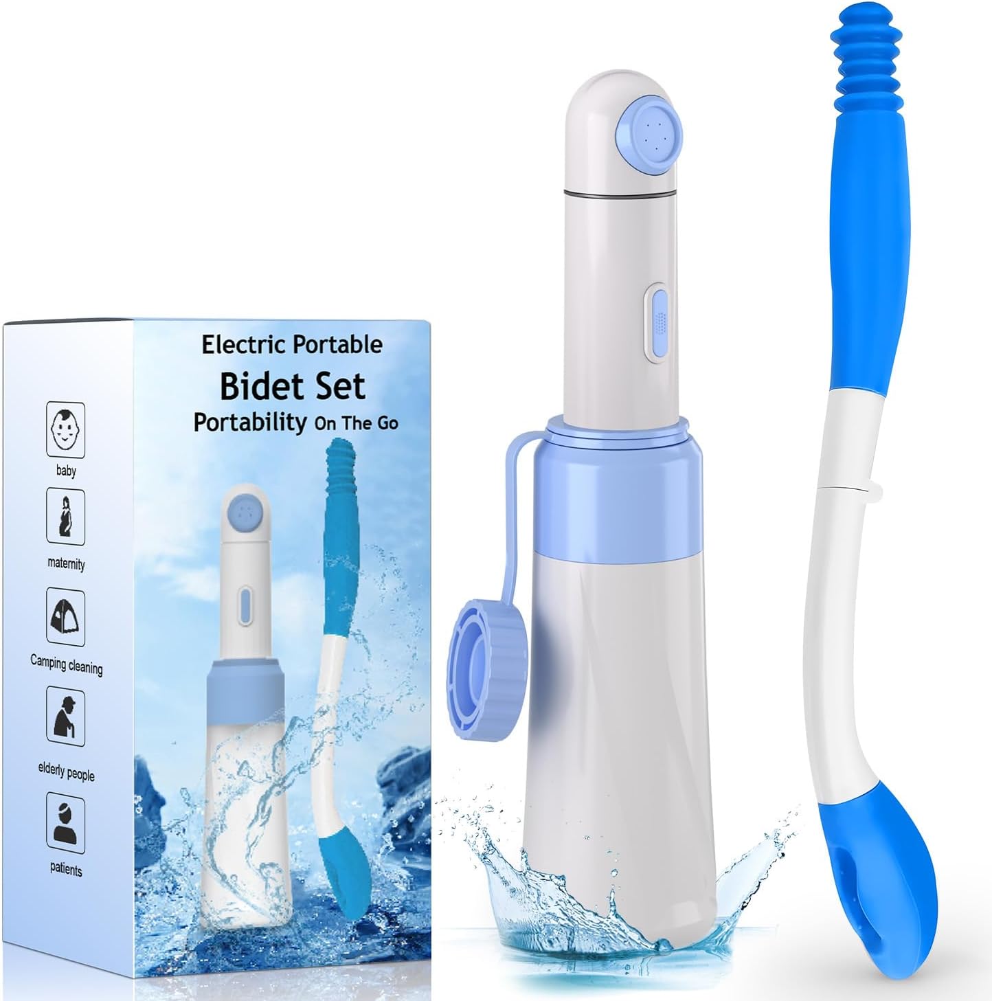 Portable Bidet Toilet Aids Wiper Tool Set for Travel | 450mAh Battery | 350ML Bottle | IPX7 Waterproof | USB-C Charging | Compact & High-Powered with 2 Pressure Modes for Wiping and Personal Hygiene