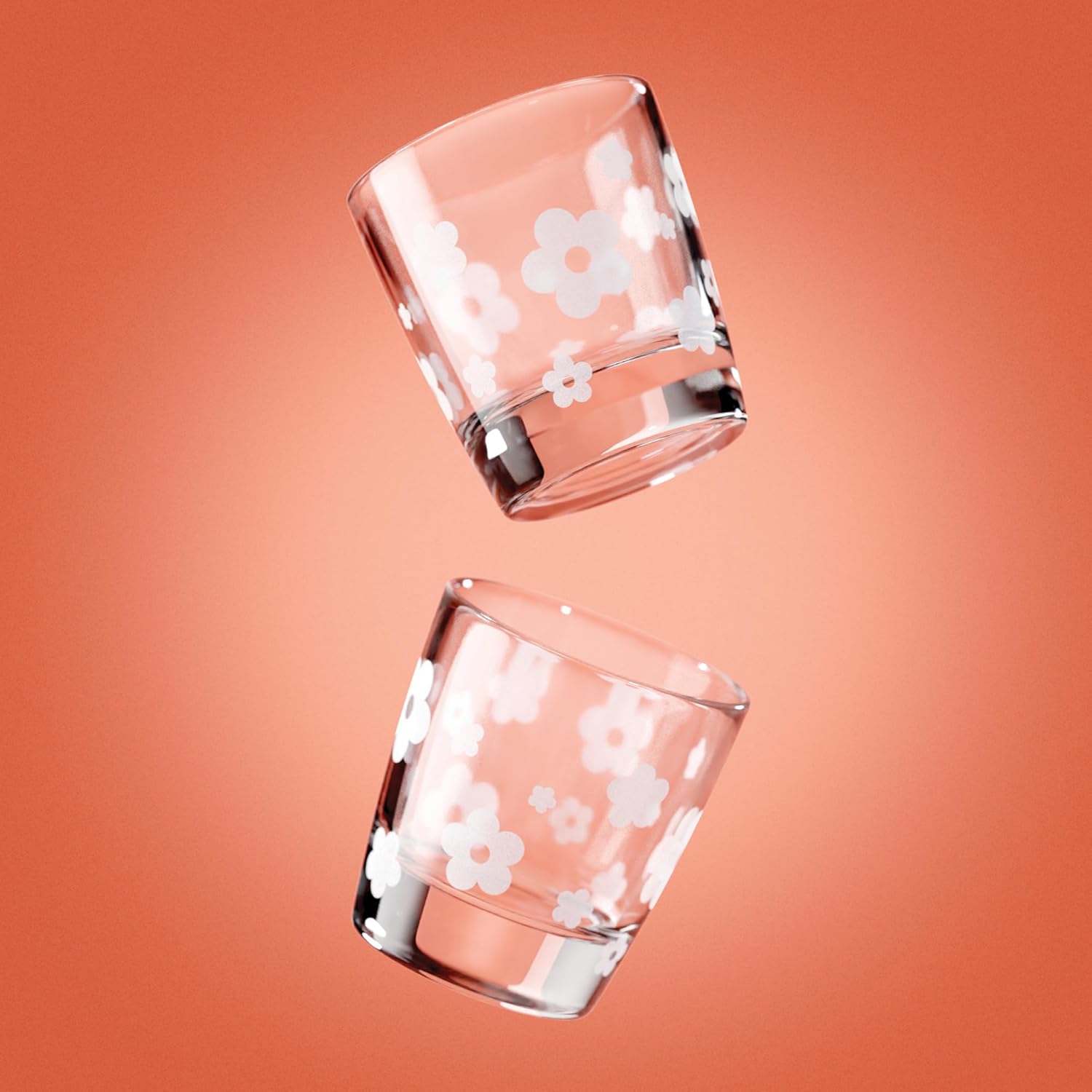 ZOKU Daisy Cocktail Set with 2 Large Ice Cube Molds & 2 Whiskey Glasses for Bourbon, Scotch, & Old Fashioned Drinks, Easy-Release Silicone, BPA-Free