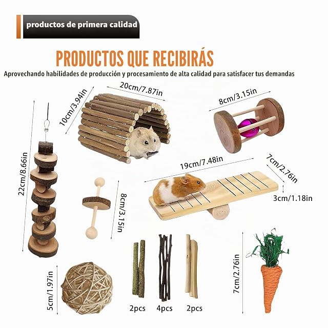 Foto 2 de 7 de BAIFULAI Juego de juguetes para masticar de conejo de madera natural con palitos de manzana Timothy Heno