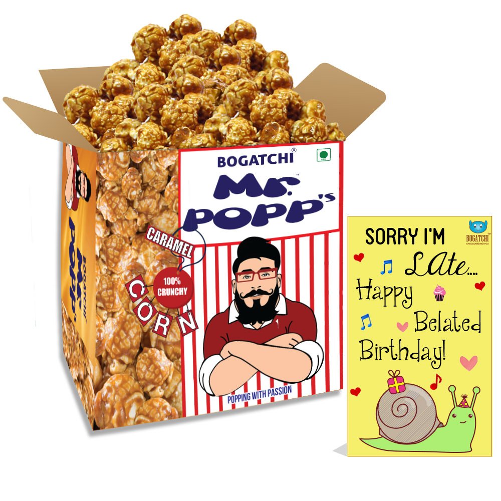 BOGATCHI Mr.POPP's Caramel Popcorn, Handcrafted Gourmet Popcorn Party Snacks, 100% Crunchy Delicious Fully Popped Corns,, Best Birthday Gift, 250g + Free Happy Belated Birthday Greeting Card-picture-36