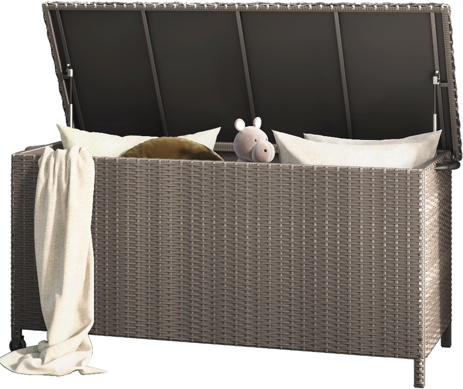 DWVO Gartenbox 380L Dunkelbraun - Wetterfeste Aufbewahrung Mit Sitzbank