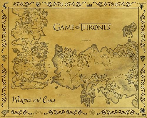 Pyramid America Póster artístico de Game of Thrones con mapa antiguo, decoración de pared, 20 x 16 pulgadas