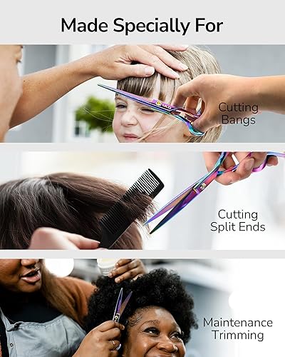 Miniatura 51 de ULG Tijeras de corte de pelo, tijeras de barbería profesional, tijeras de peluquería, tijeras, navajas para el adelgazamiento del cabello, tijeras