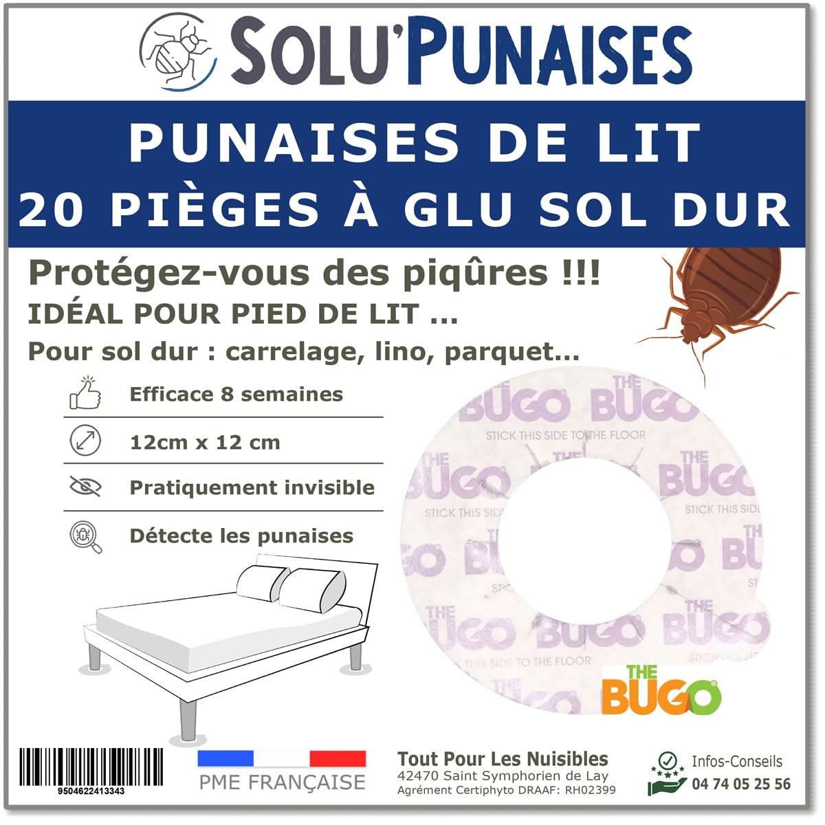 20 Pièges Punaises de lit à glu pour Pied de lit - Sol Dur - The BUGO