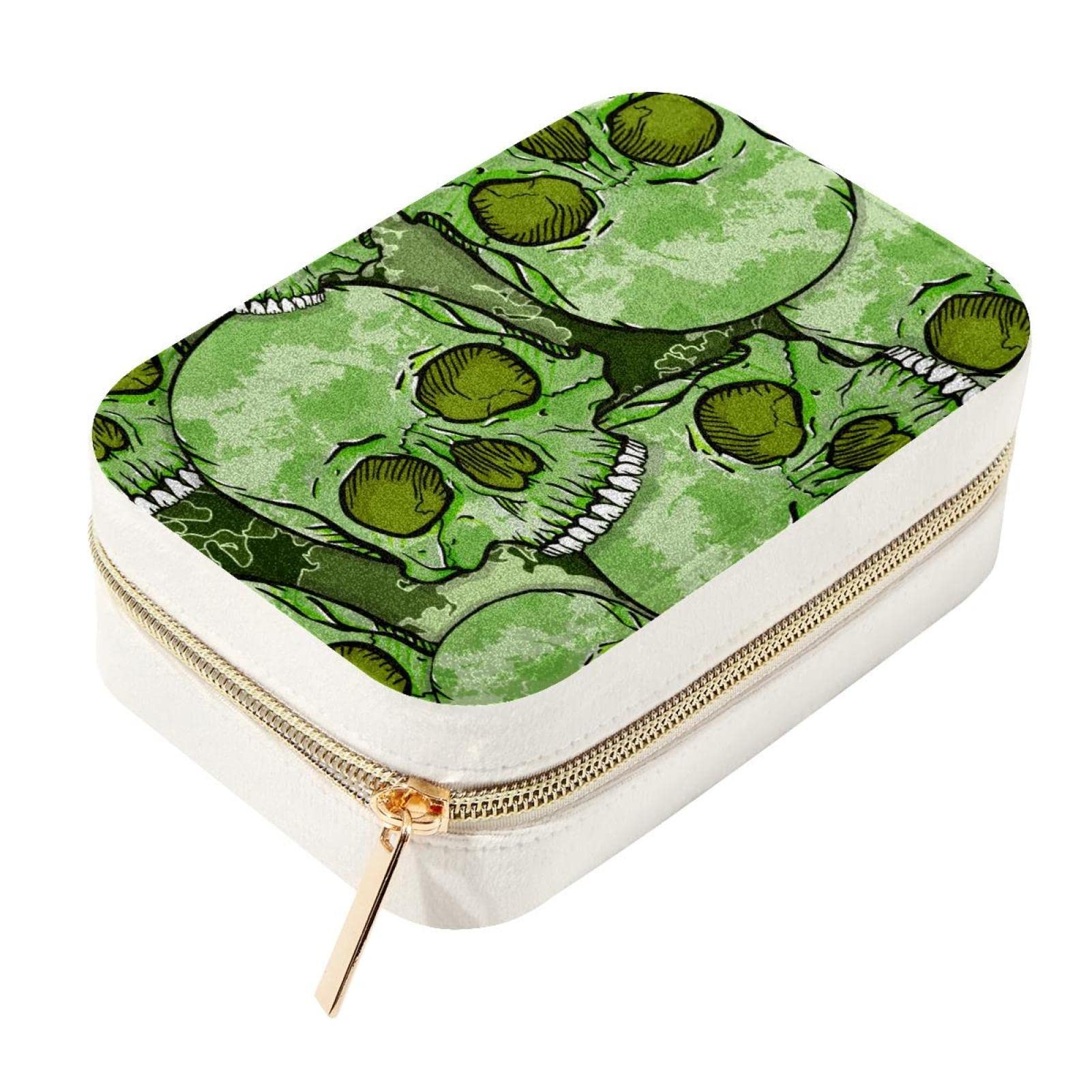 Boîte à bijoux de voyage verte originale tête de mort : une idée cadeau pour fille
