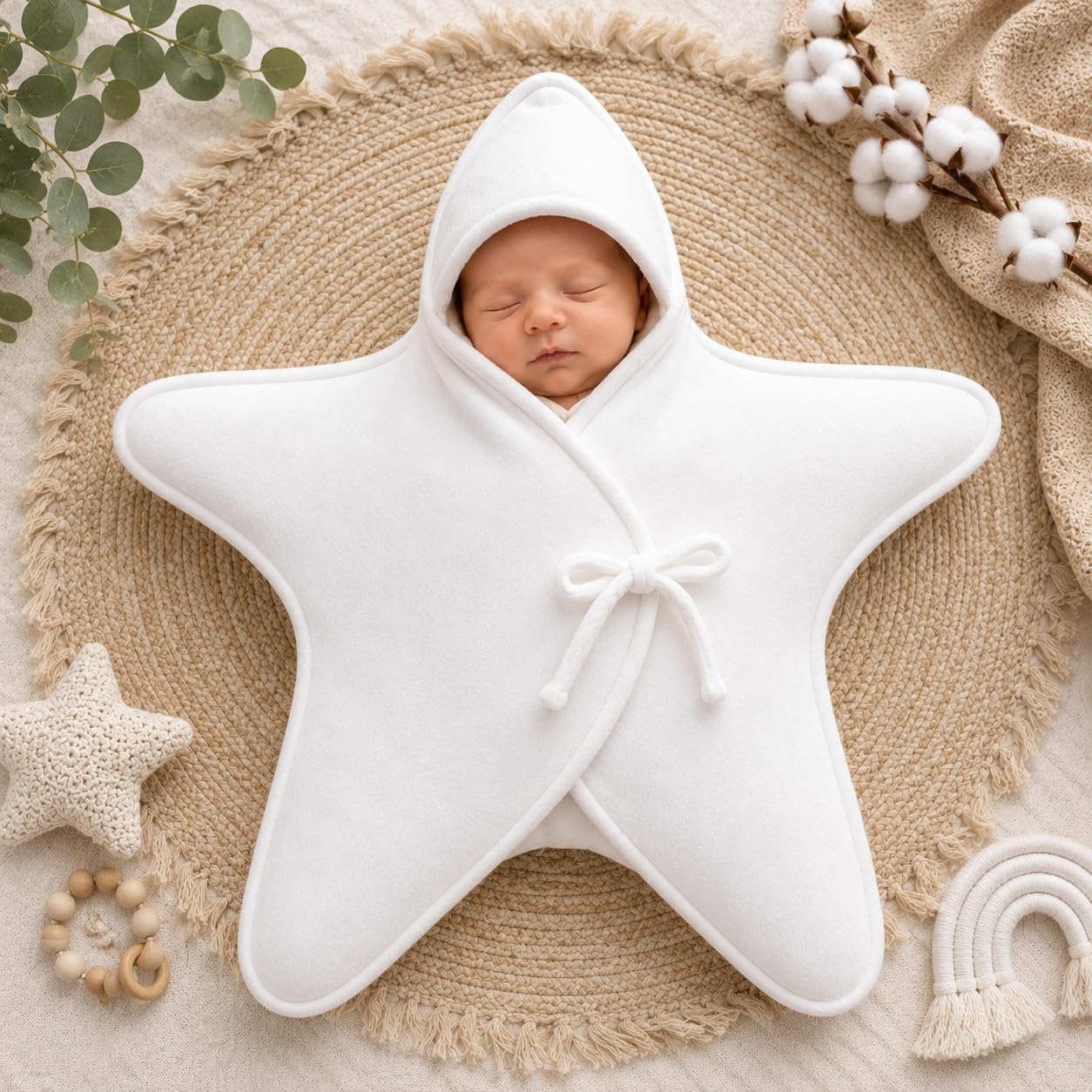 Baby Starfish Winter Wrap for Newborn to 12 Months | Cozy Star Shaped Hooded Swaddle, Warm Bunting Sleep Sack & Blanket for Baby Boys and Girls (White, Baby)-picture-17