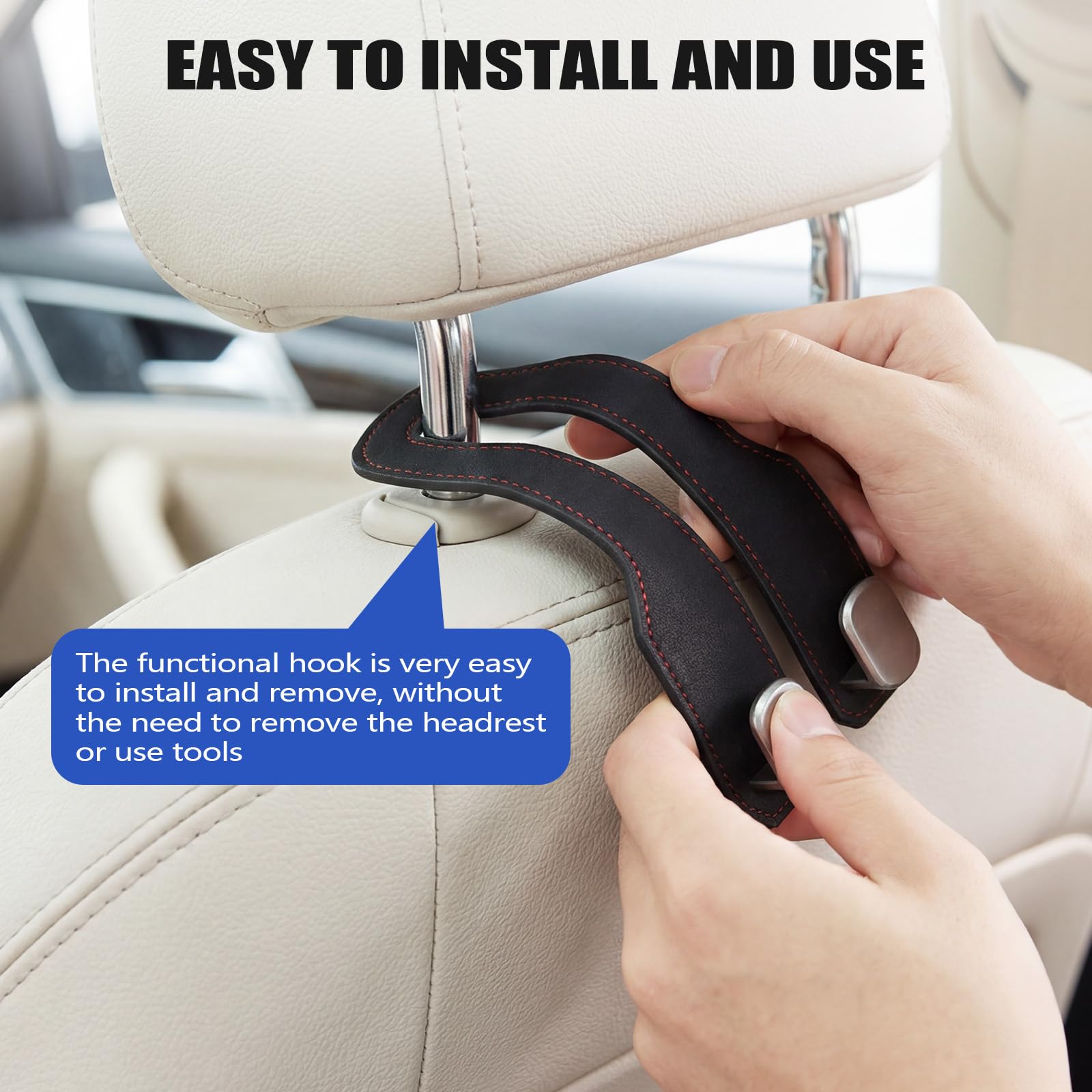 Black Car Headrest Hook Purse Hook for Handbag and Purse Car Seat Back Storage Hooks Thickened Designs 4Pcs — view 4