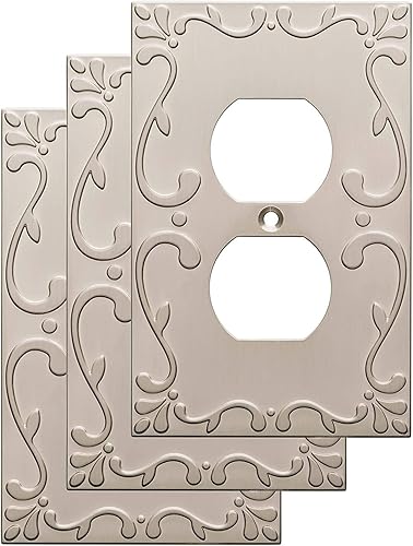 Franklin Brass W35071V-SN-C Classic Lace - Placa de pared dúplex, placa de interruptorcubierta (paquete de 3), níquel satinado