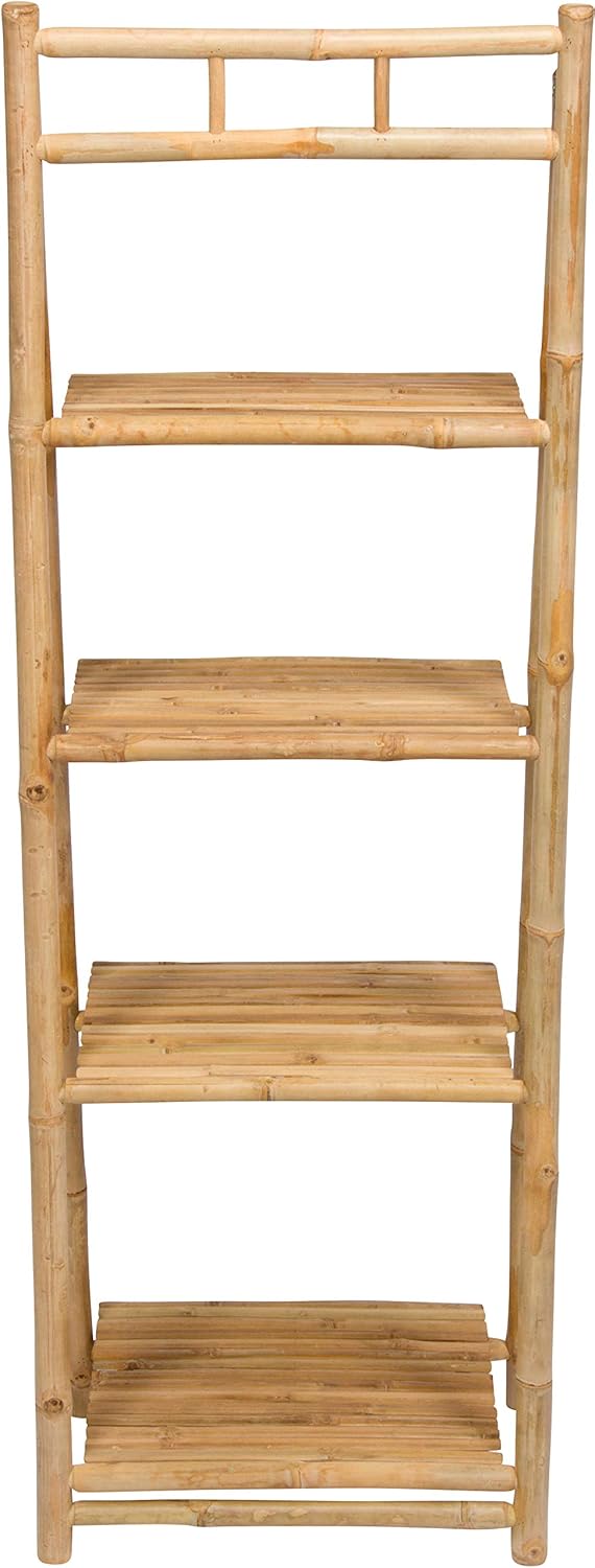 Statra 4-tier Bamboo Shelves Folding Book Case Medai Cabinet Shelf, Natural
