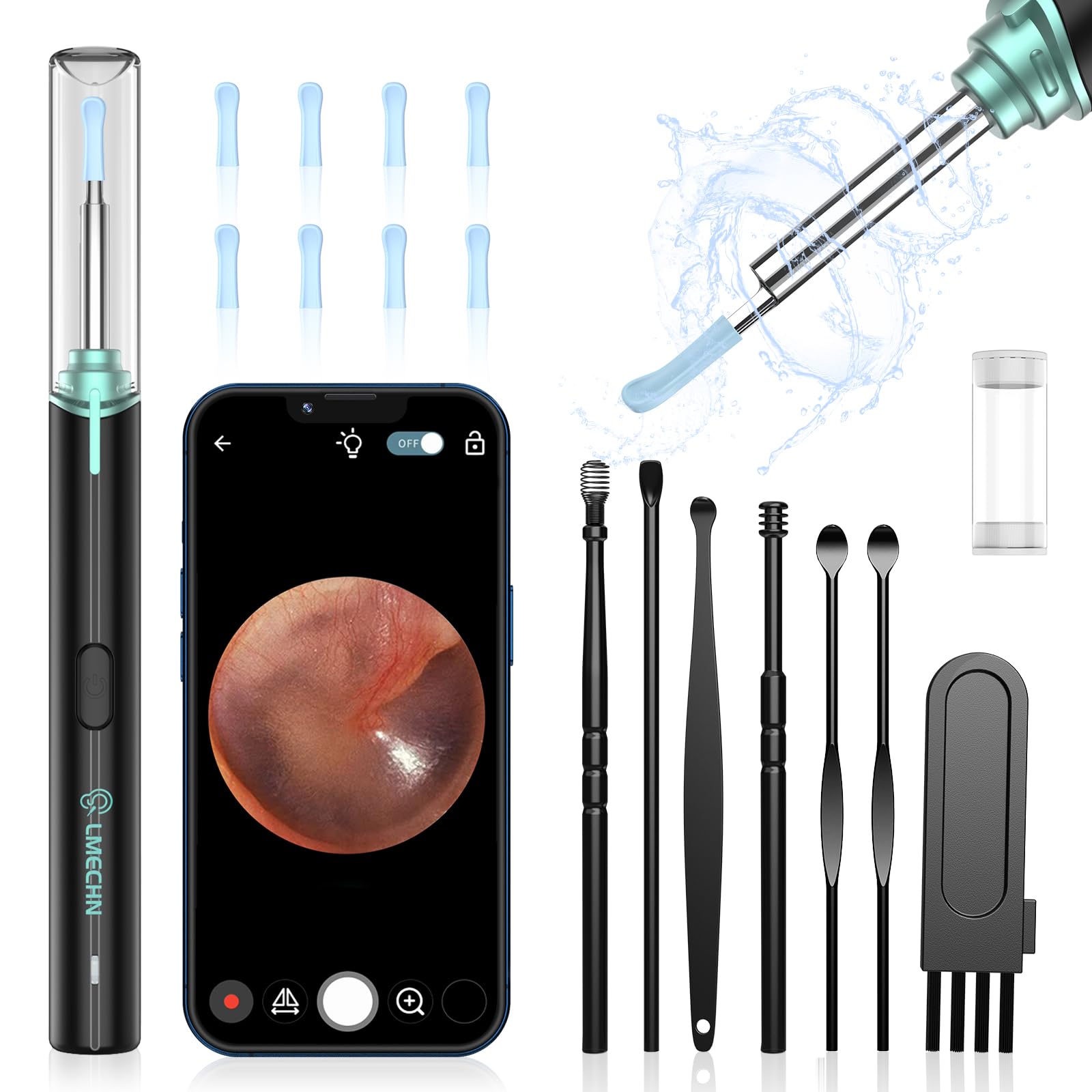 Ohrenschmalz Entferner Otoskop, LMECHN Endoskopkamera IP67 Wasserdichte, 1920P Wifi Ohrreiniger, Endoskopmit 3.5mm Linse und 6 LEDs für iPhone, iPad und Android-Smartphones.(Schwarz)