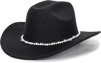 Glitter Silver Black Cowboy Hats Women Western Rhinestone Cowgirl Hat