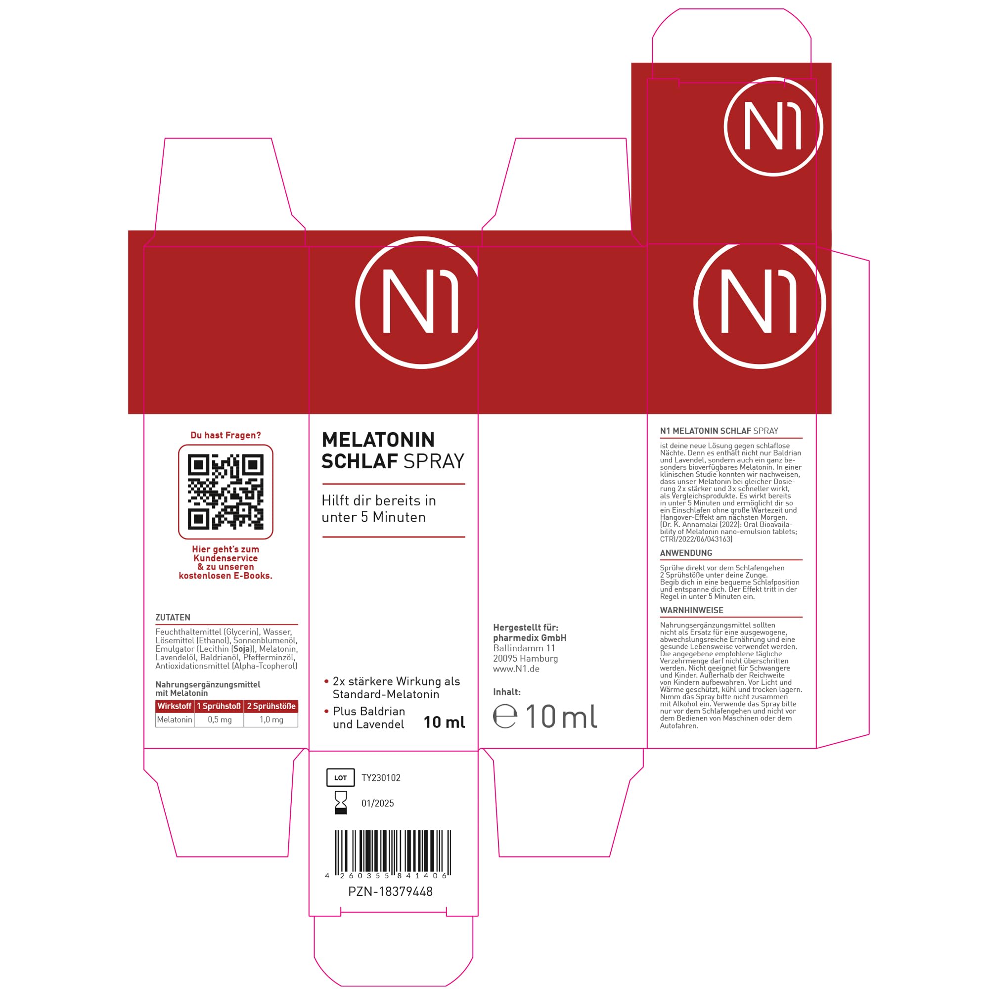 N1 Spray à la mélatonine – Une étude prouve : vous aide 3 fois plus rapidement que la mélatonine standard – 355 jours d'approvisionnement – Spray de sommeil à la mélatonine avec valériane et lavande
