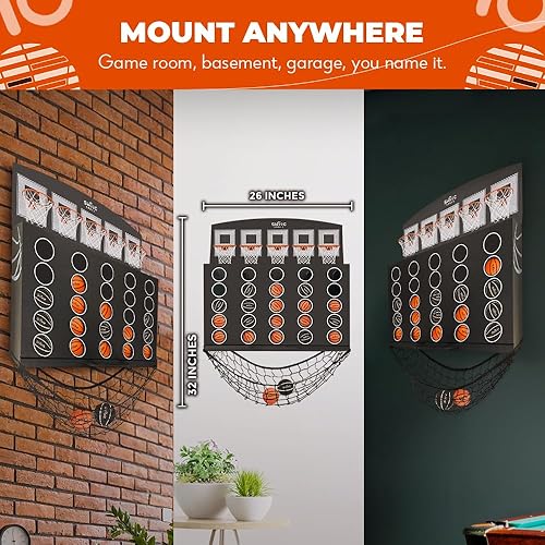 Miniatura 3 de SWOOC Juegos - Low Post Lineup  Baloncesto gigante montado en la pared 4 en una fila con más de 5 juegos  Aro de baloncesto para juegos de pared de