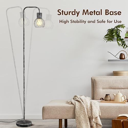 Miniatura 6 de Lámpara de pie industrial, lámpara de pie plateada antigua moderna con bombilla LED de 6 W, interruptor de pie, lámparas altas de metal para sala de