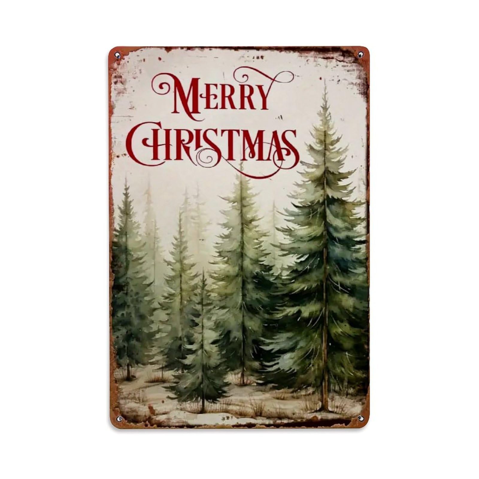 Jdfenggu Vintage Merry Christmas Pine Forest Scene Retro Metal Tin Sign, Decor Art Poster For Bar, Home, Man Cave, Kitchen, Laundry Room Gift 8X12inch