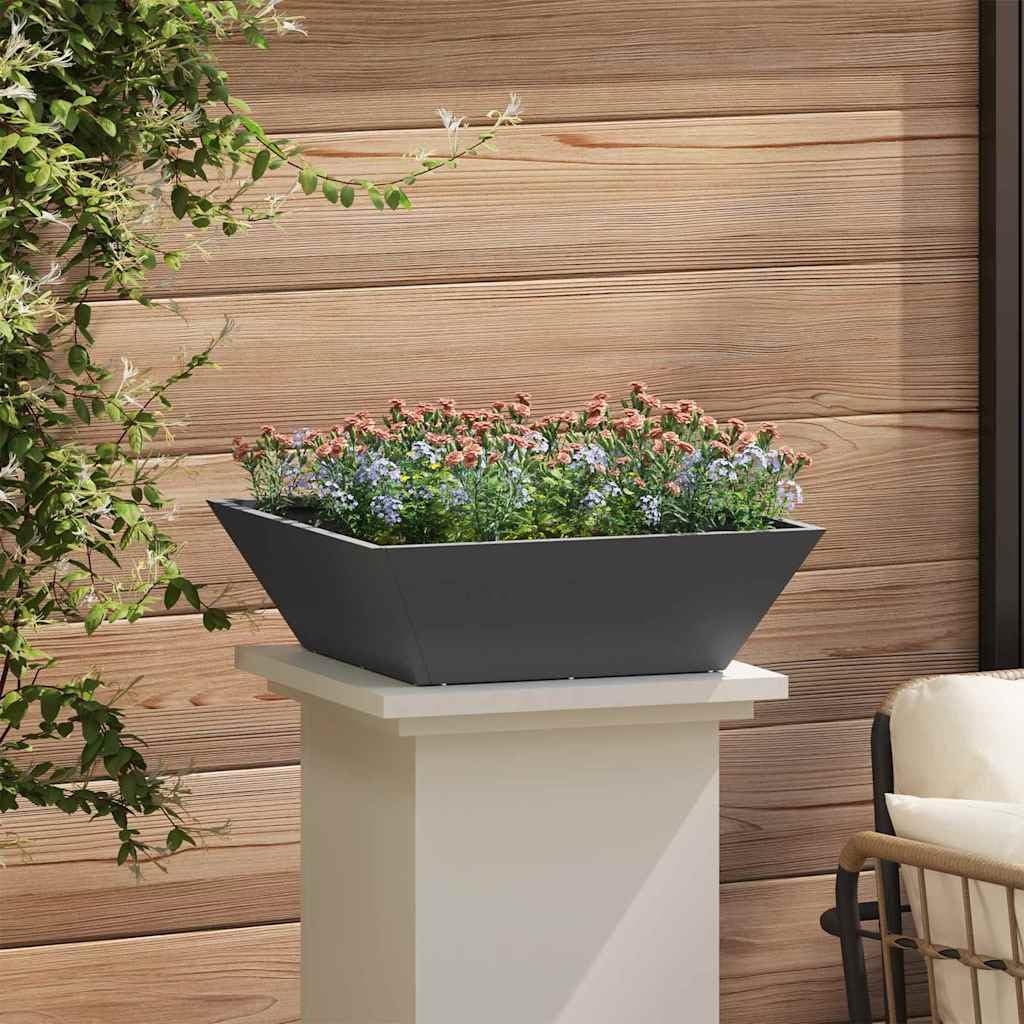Garten-Pflanzgefäß aus kaltgewalztem Stahl Schwarz 50 x 50 x 15 cm 5-teiliges Set für Balkon Terrasse und Garten mit Drainage und frostfester Oberfläche zur Pflanzenpflege
