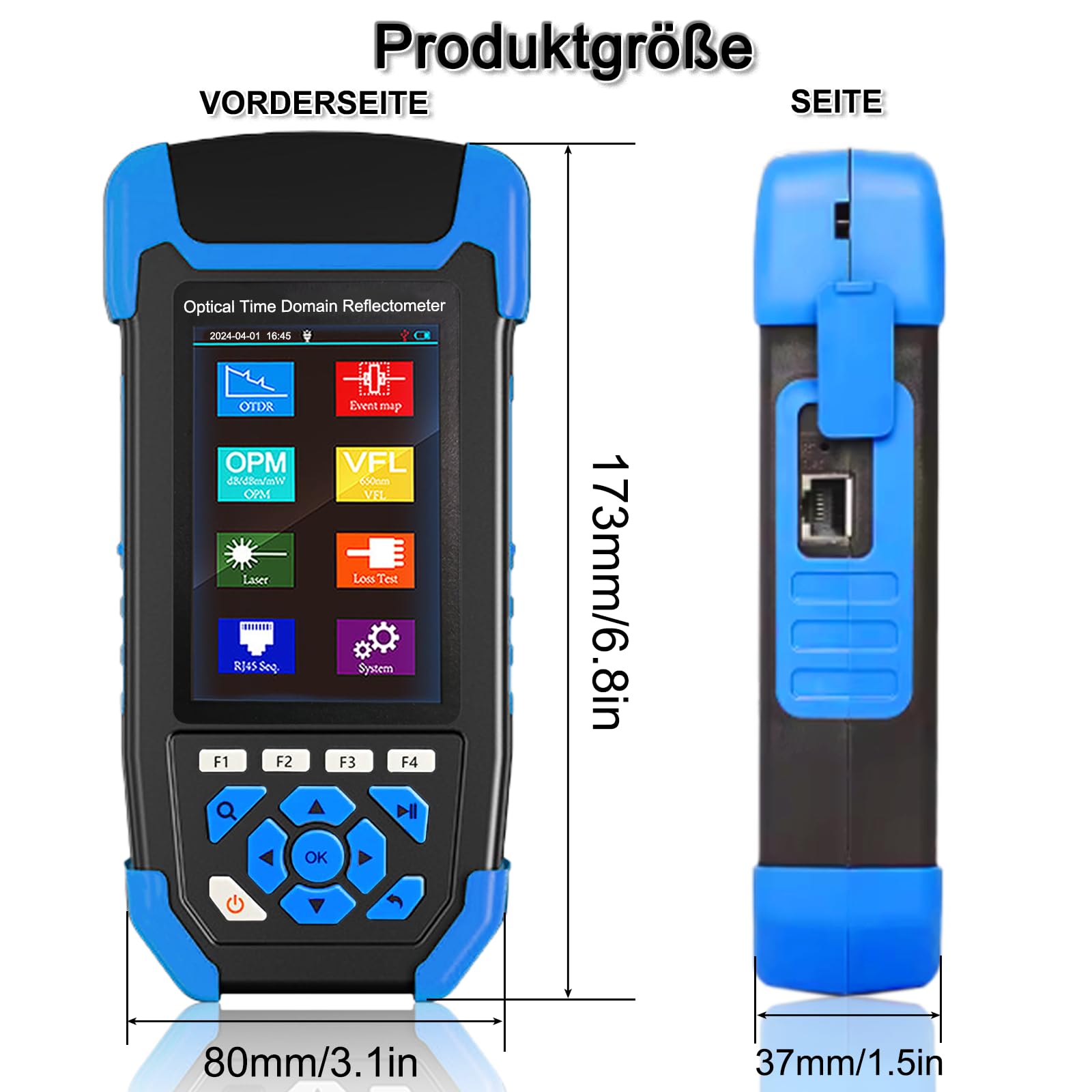 OTDR-Glasfaser-kabel-tester, 9-in-1-MultiFunktion OTDR für FTTx 1310/1550nm, 24/22dB, Bis 60KM, Optisches Zeitdomänenreflektometer mit VFL, OPM, OLS