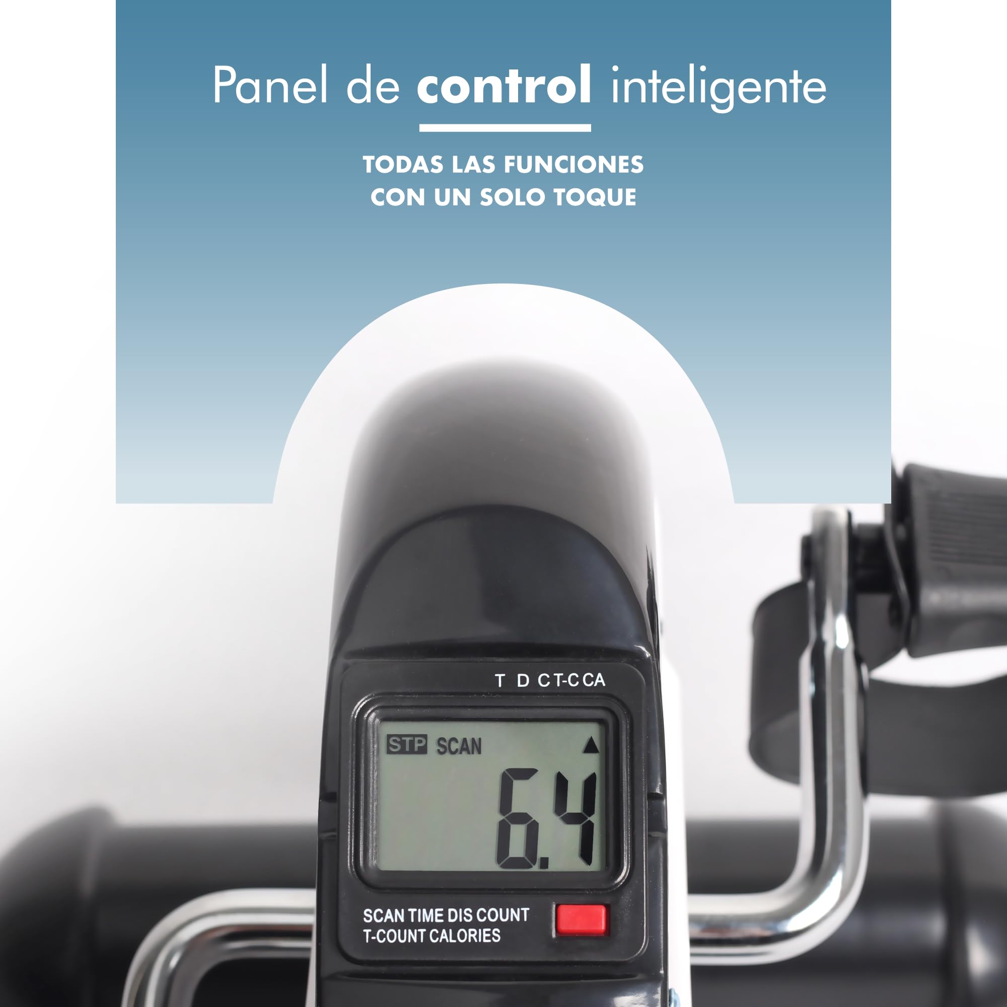 PORTENTUM Pedales estaticos Personas Mayores Pantalla LCD 6 Funciones – Pedaleador Brazos y piernas Compacto con Resistencia Ajustable y asa de Transporte – Diseño portátil para Ejercicio en casa
