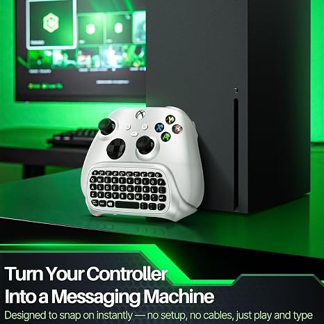 TNP Wireless Keypad Chatpad for Xbox One Controller S/X & Series S/X - 2.4GHz Mini Plug-and-Play with USB Receiver, 3.5mm Audio Jack, Message Text Pad for Xbox Controller Keyboard Attachment (White)
