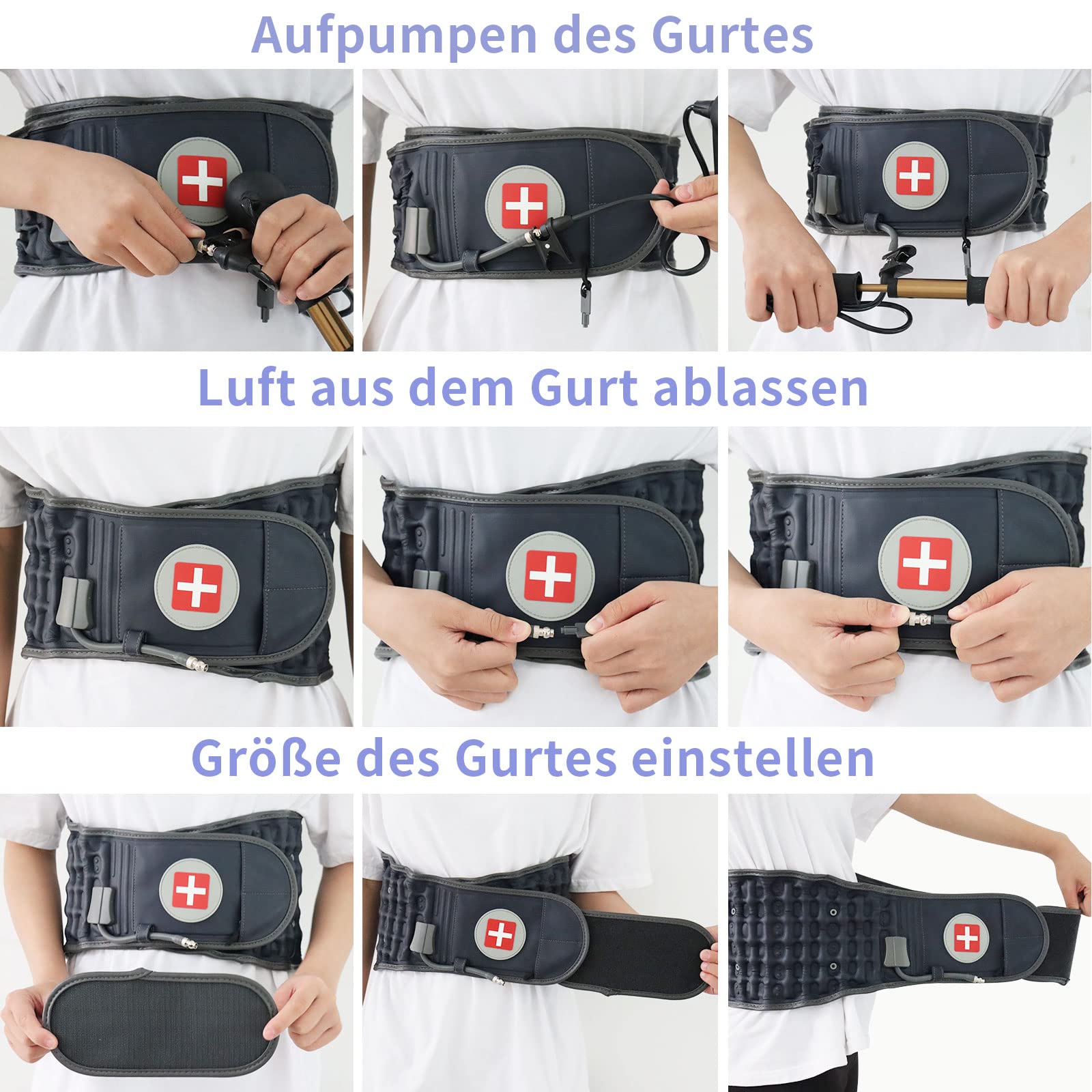 Dekompressions-Rückengurt, aufblasbar, für Schmerzlinderung im unteren Rücken Lendenwirbel-Traktionsgerät mit Handpumpe, Einheitsgröße, passend für Taille 29-49