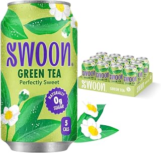 Swoon Perfectly Sweet Green Tea | Zero Sugar, Lightly Caffeinated & Refreshing | Keto, Paleo, Vegan, Non-GMO & Gluten-Free | Naturally Sweetened with Monk Fruit & Stevia | Only 5 Calories (12 Fl Oz, 12-Pack)