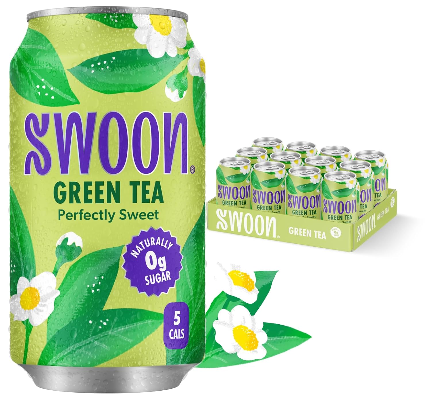 Swoon Perfectly Sweet Green Tea | Zero Sugar, Lightly Caffeinated & Refreshing | Keto, Paleo, Vegan, Non-GMO & Gluten-Free | Naturally Sweetened with Monk Fruit & Stevia | Only 5 Calories (12 Fl Oz, 12-Pack)