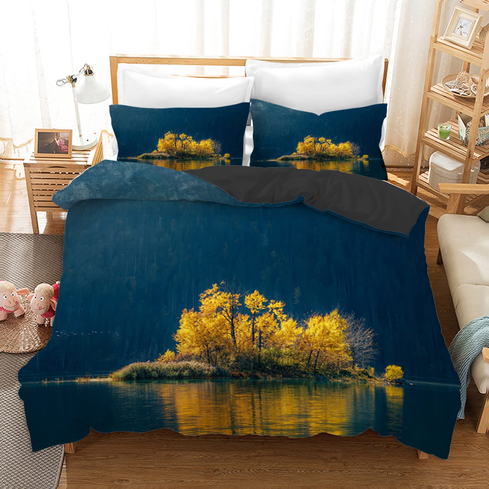 Housse de couette douce 140x200 microfibre eau verte avec taies d'oreiller pour fille et garçon