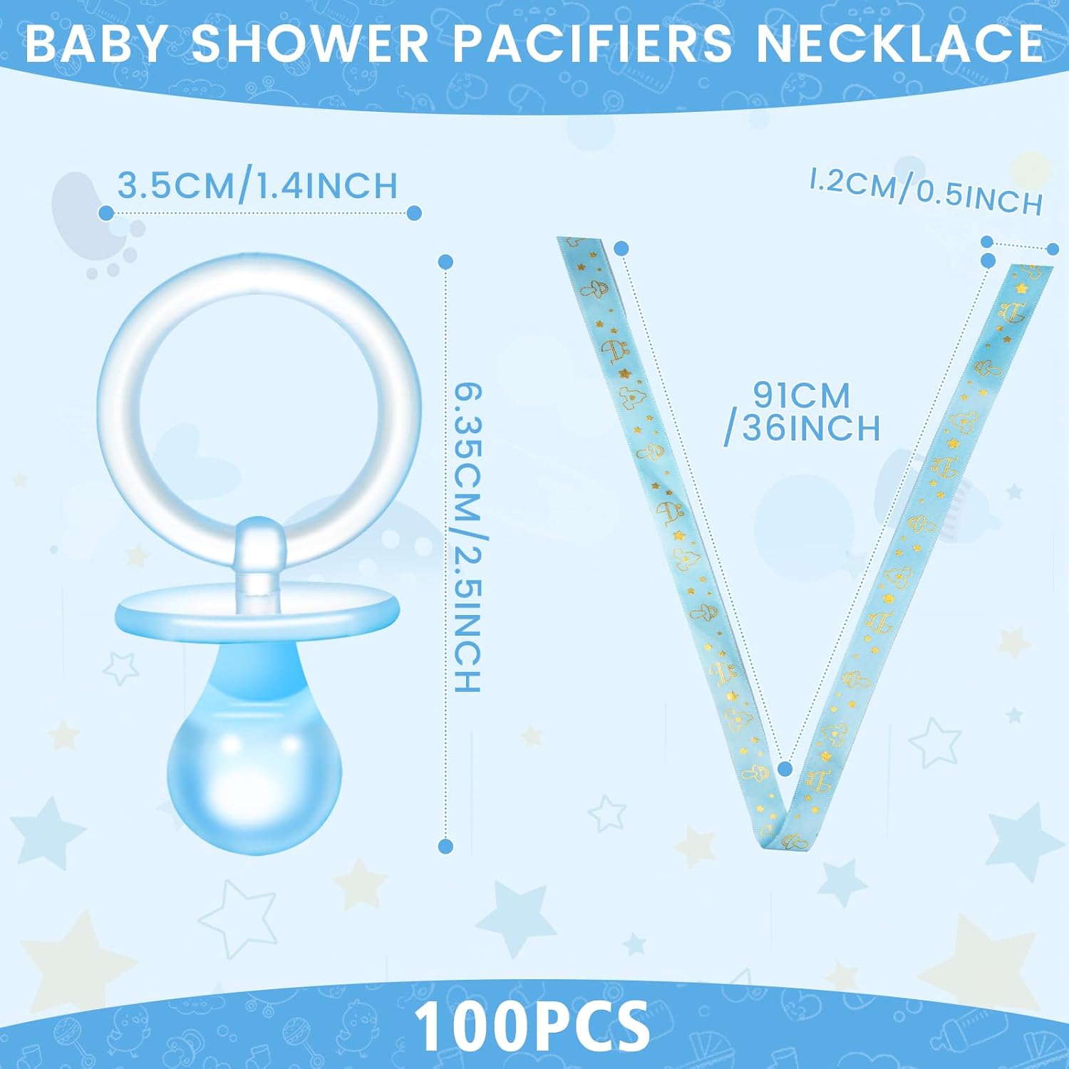 Angela&Alex 100 Pcs Gender Reveal Party Necklace Charms, Blue Pacifier-Shaped Acrylic Shower Decorations for Adults