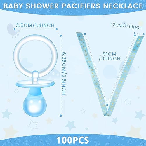 Miniatura 2 de Angela&Alex 100 dijes de collar de fiesta de revelación de género, decoración de ducha acrílica en forma de chupete azul para adultos