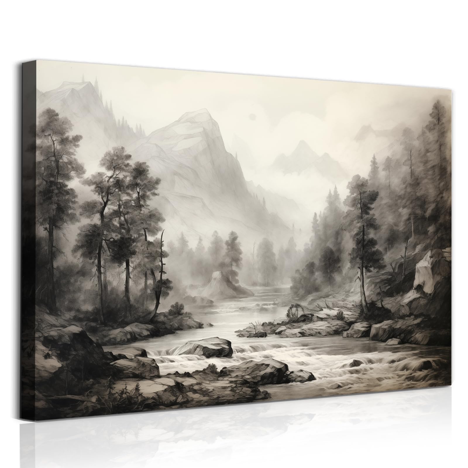 Amazon.co.jp: 白黒風景 キャンバス ウォールアート ヴィンテージ 森の