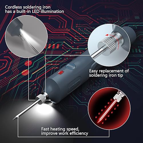 Miniatura 5 de Soldador inalámbrico de 2600 mAh con luz LED, herramientas de soldadura de 8 W, soldador eléctrico con batería recargable, kit de soldador con