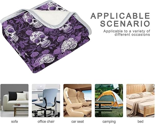 Miniatura 2 de Manta de calaveras de azúcar moradas, manta suave para sofá, manta de otoño colorida para dormitorio, sofá, suelo, 50 x 60 pulgadas