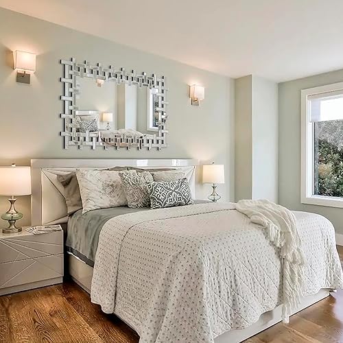 Miniatura 5 de Espejo grande para sala de estar, 36 x 24 pulgadas, moderno espejo decorativo con borde biselado, espejo rectangular sin marco para baño, comedor,