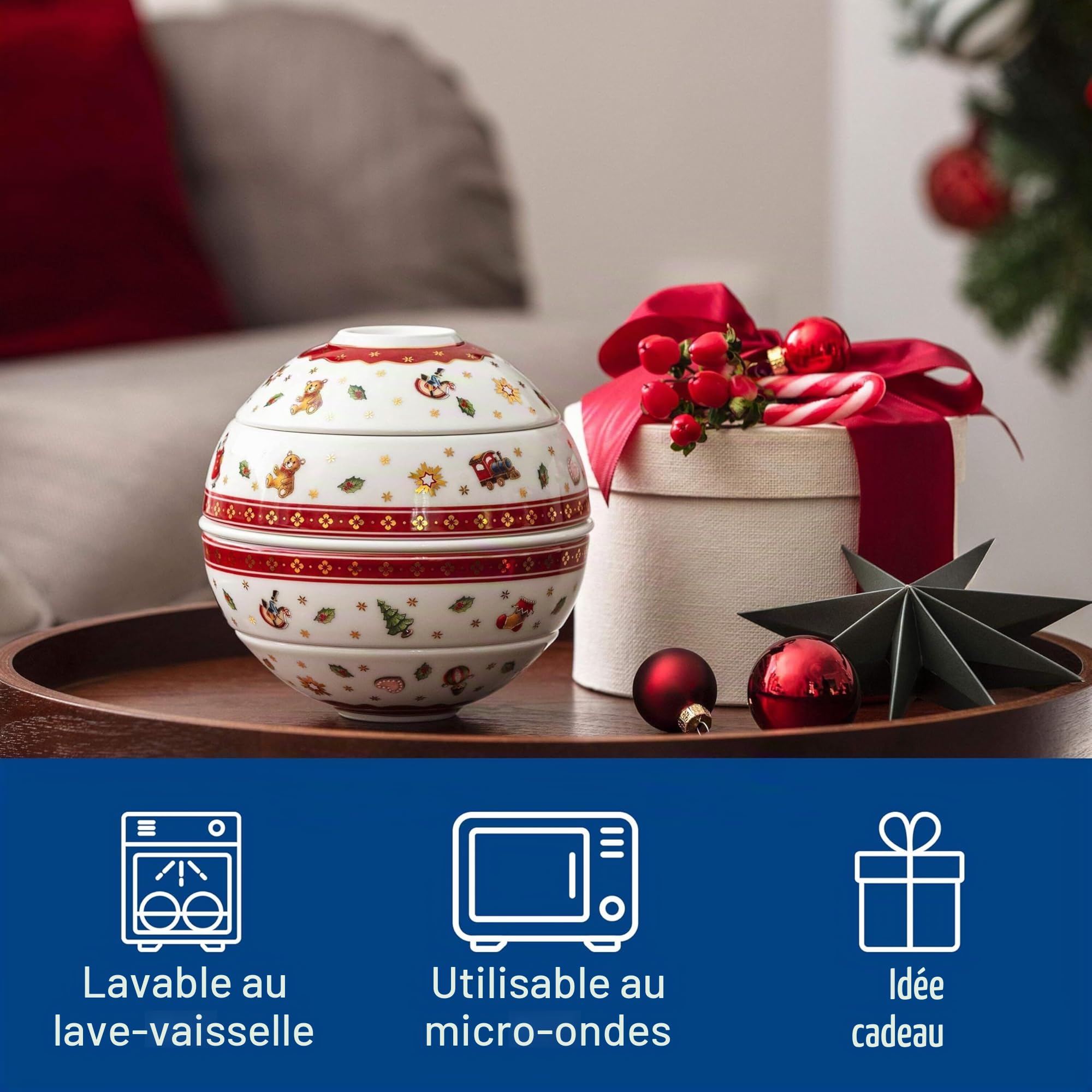 Villeroy & Boch - Toy's Delight La Petite Boule Ensemble de Snacking 5 Pièces 2 Personnes Rouge, Garanti Lave-Vaisselle, Ensemble de Vaisselle, Service Noël, Déco Interieur, Porcelaine Haut de Gamme
