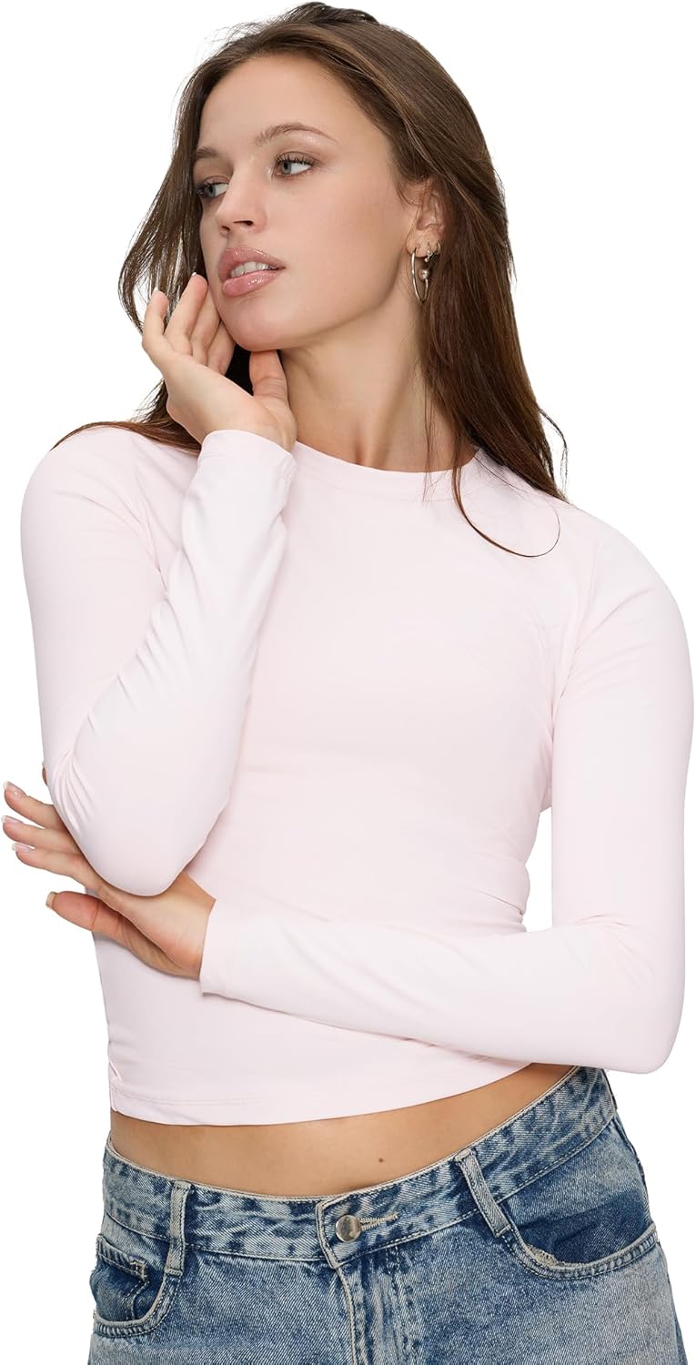 Long Sleeve Shirts for Women Fall Fashion Basic Crop Top Womens Going Out Outfits Y2k Clothes - Image 5