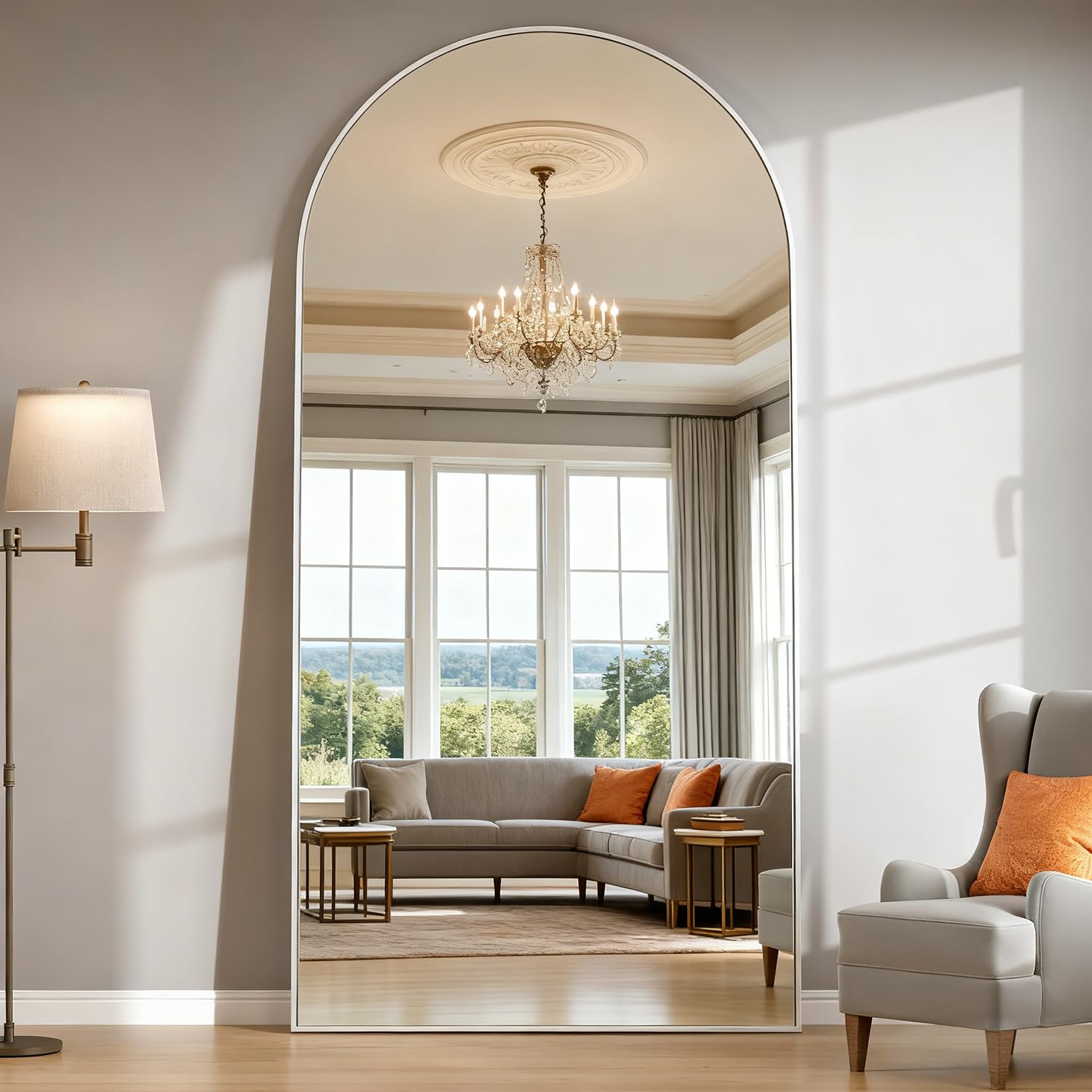 NEUWEABY Arched Floor Mirror 193x86 cm Silver Arch Full Length Mirror with Stand Large Wall Full Body Standing Hanging or Leaning Against Wall for Bedroom Entry, Living Room — image 1