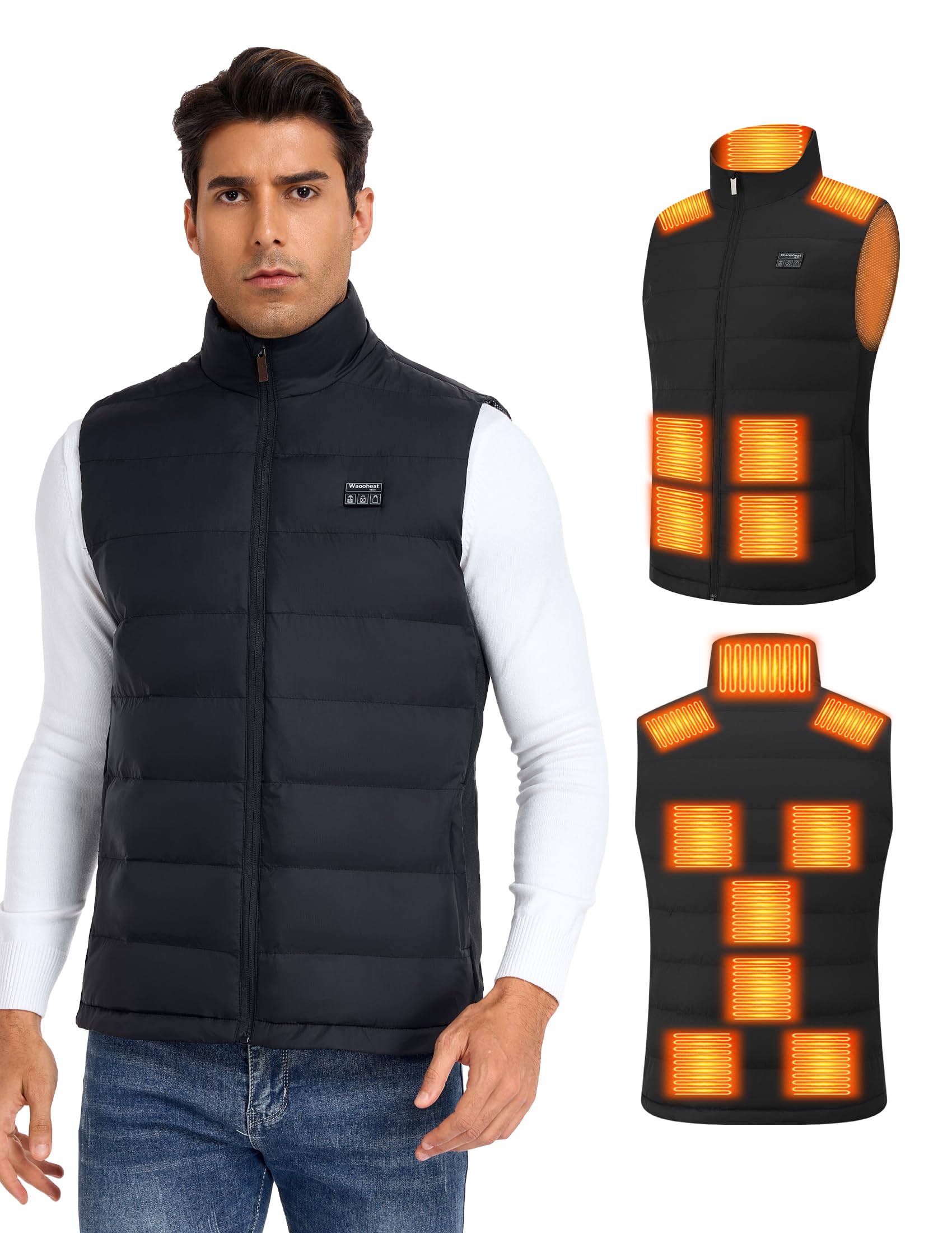 Gilet riscaldato da uomo, con 15 zone di riscaldamento, pulsante intelligente, leggero, elettrico, USB, per attività invernali all'aperto, campeggio, Natale (batteria non inclusa)