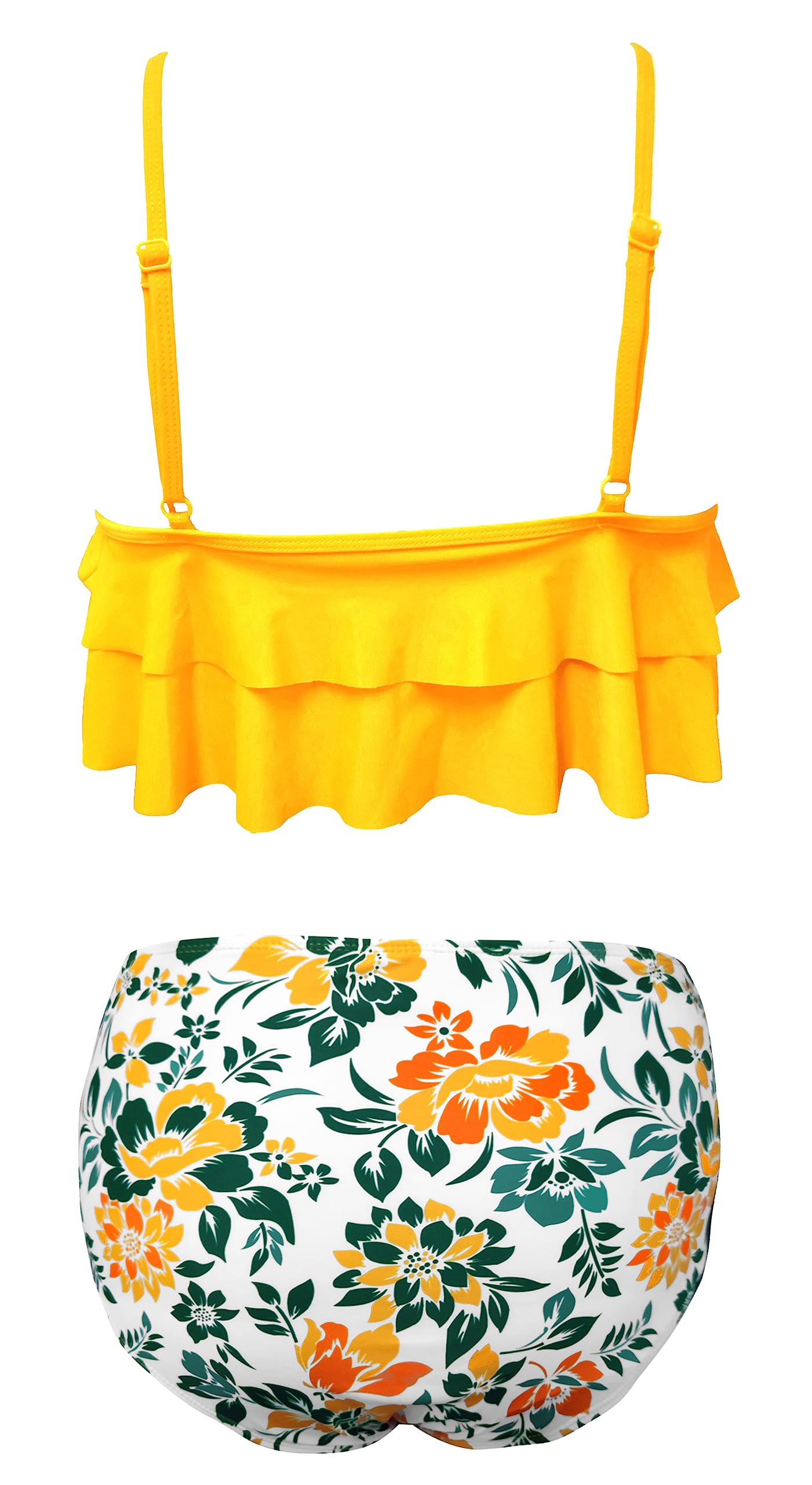 SHEKINI Girls Floral Printing Bathing Suits Ruffle Flounce Two Piece Swimsuits (Yellow - B, 12-14 Years)
