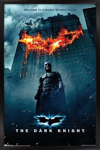 Trends International DC Comics Movie - Póster de pared de una hoja con el logotipo de Batman en llamas, 14.725 x 22.375 pulgadas, versión enmarcada