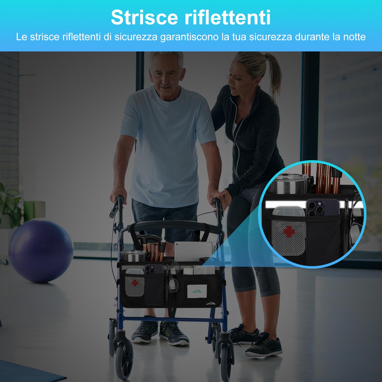 supregear Cestino Rollator, Grande Capacità Organizzatore Borsa con Svariate Tasche, Borsa di Stoccaggio Pieghevole Universale Impermeabile, Accessori per Rollator per Anziani, Nero