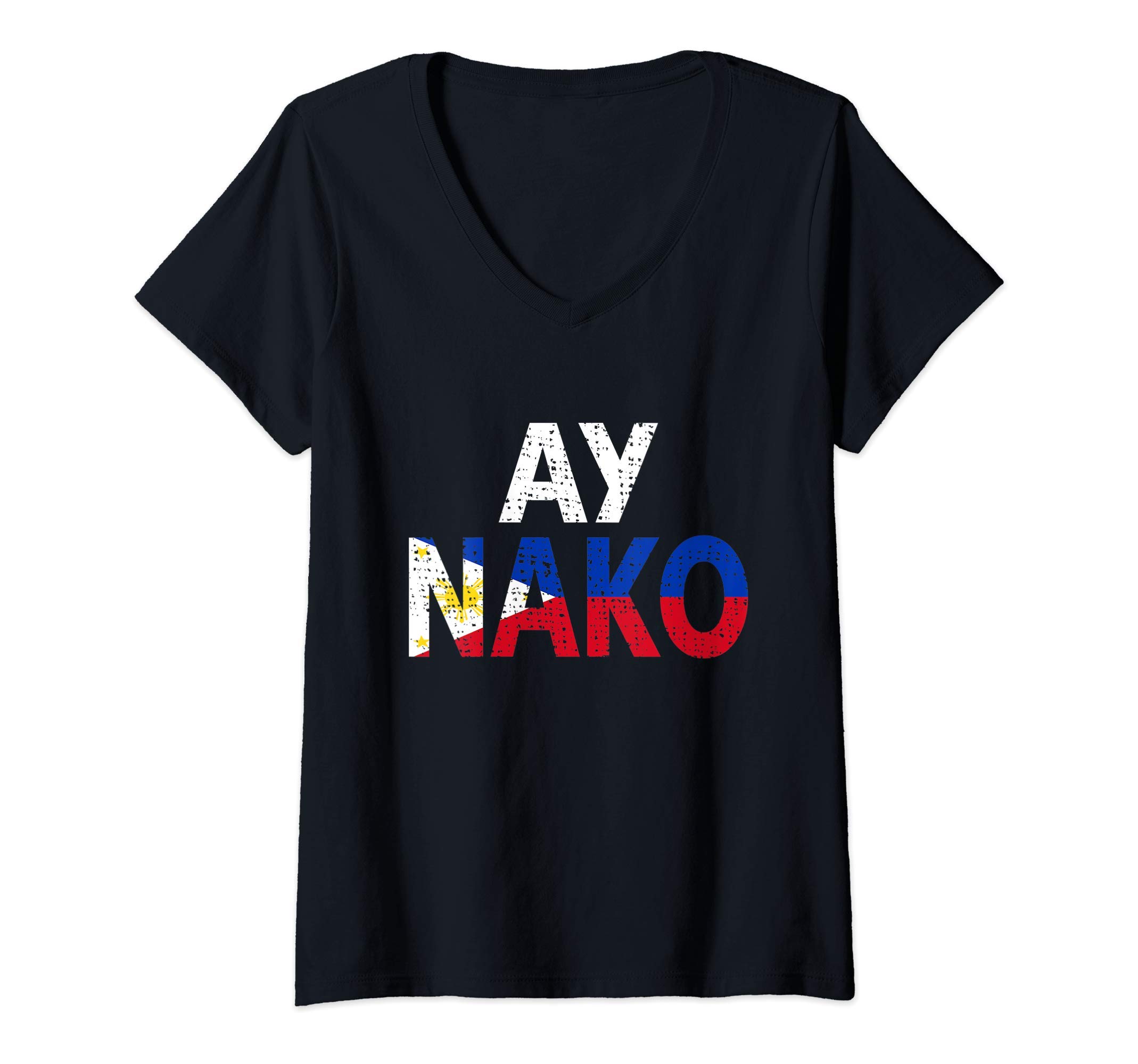 Womens Funny Retro Vintage Filipino Pinoy Ay Nako V-Neck T-Shirt